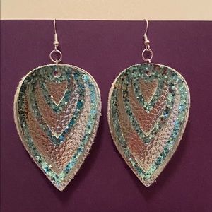 Handmade Faux Leather Silver and Blue Earrings